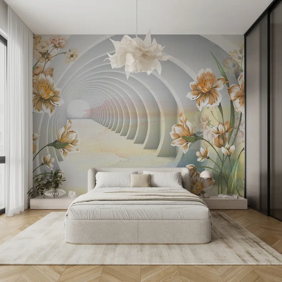 Фототапет 3D тунел и цветя u04401