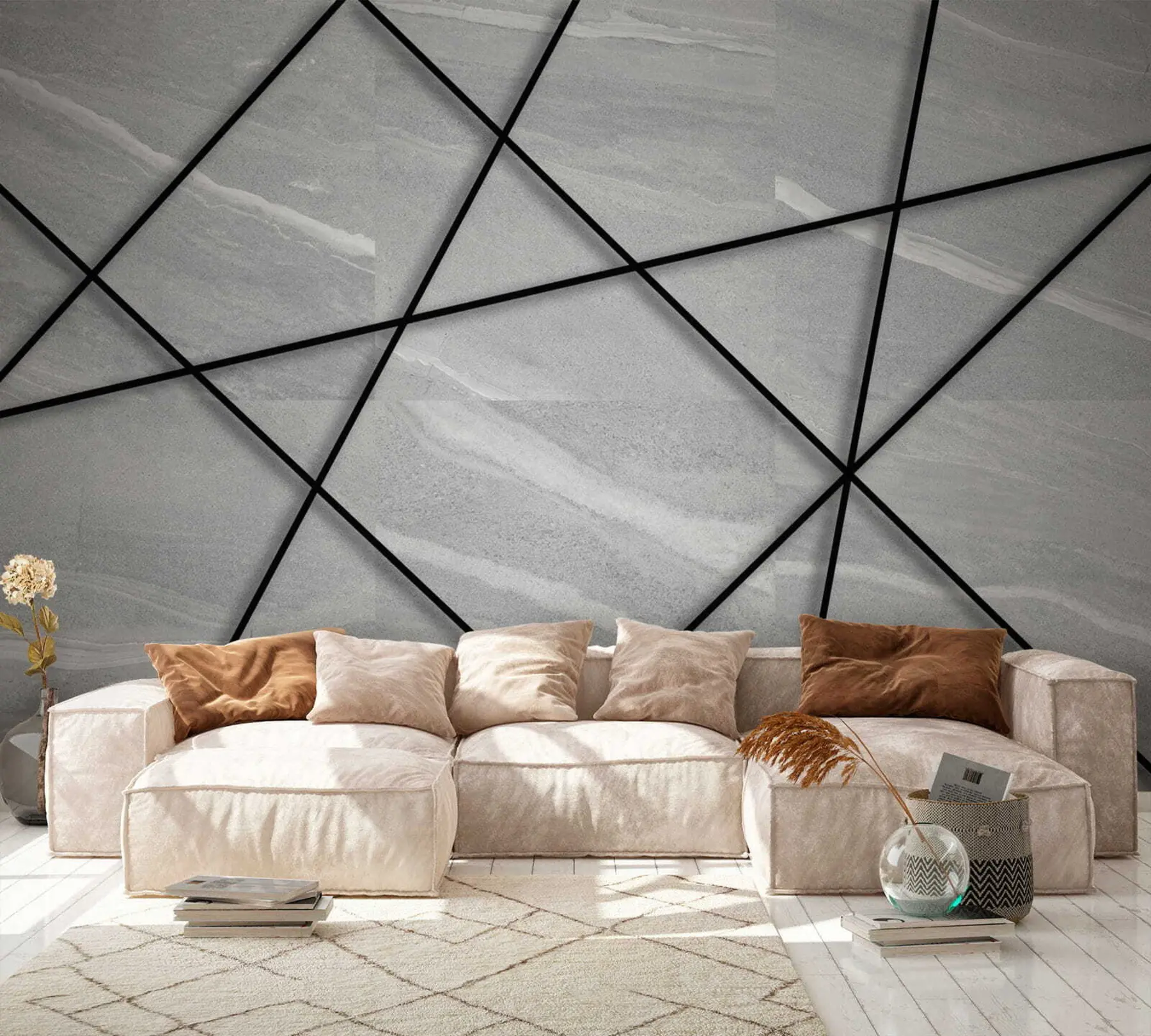 Фототапет Сив мрамор и черни линии u16341