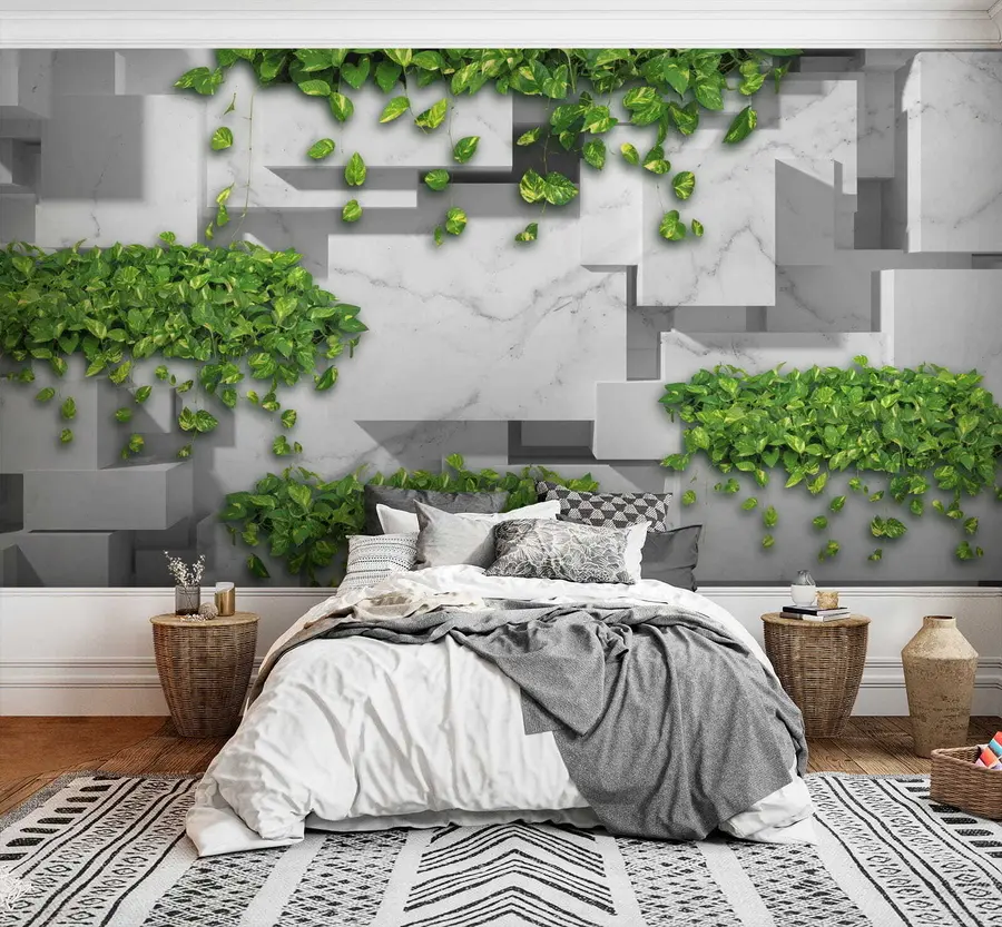 Фототапет 3d панели и растения u34395
