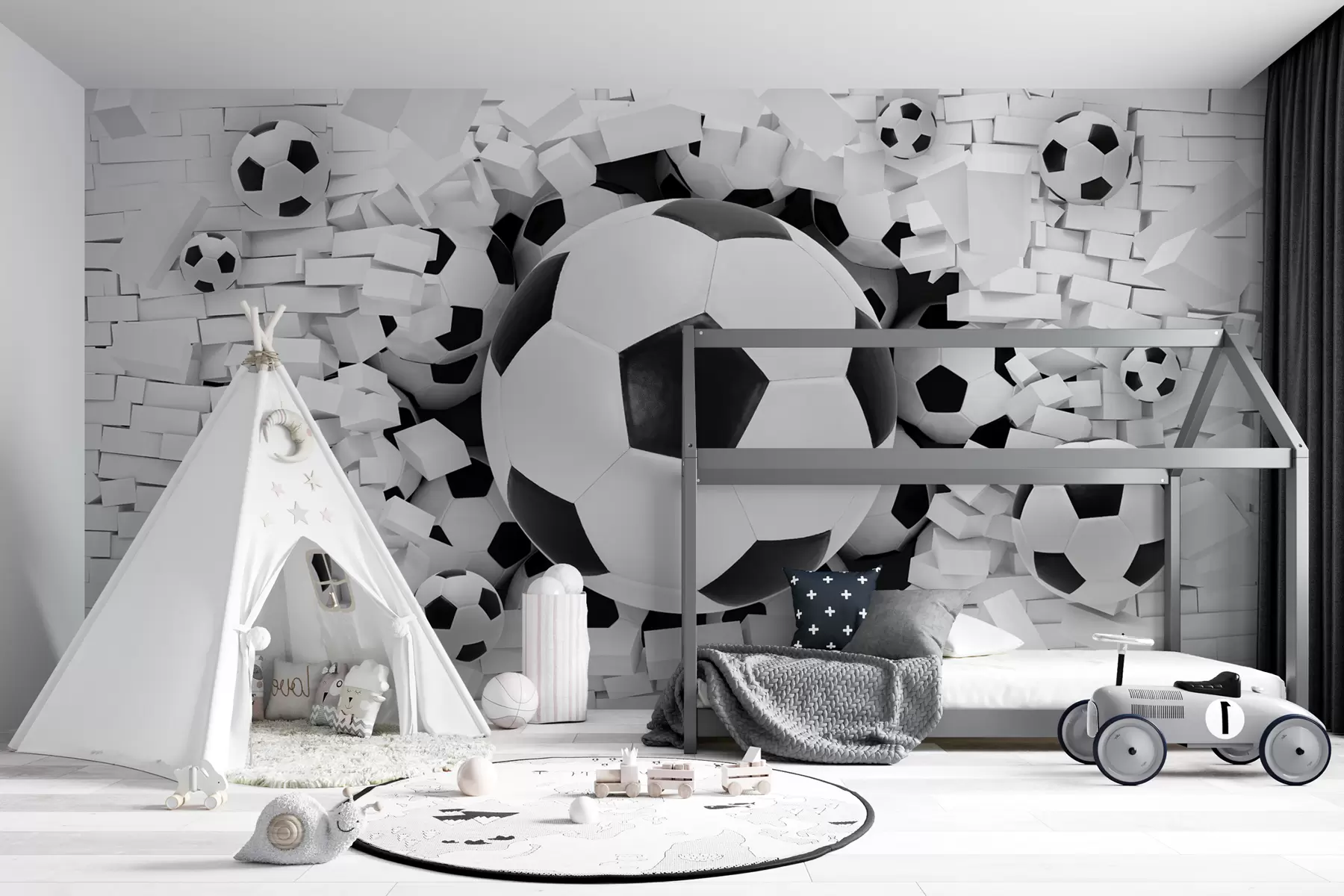 Фототапет Футболна топка пробива стената u70633