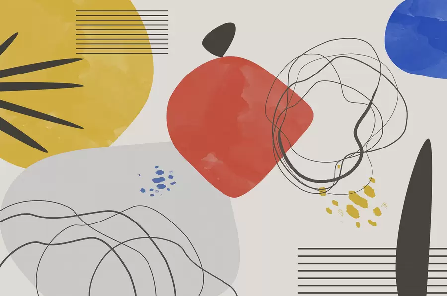 Фототапет Модерна абстракция, светло петно, бохо, геометрия, топография, криви, линии, червено, жълто, синьо, черно w00514