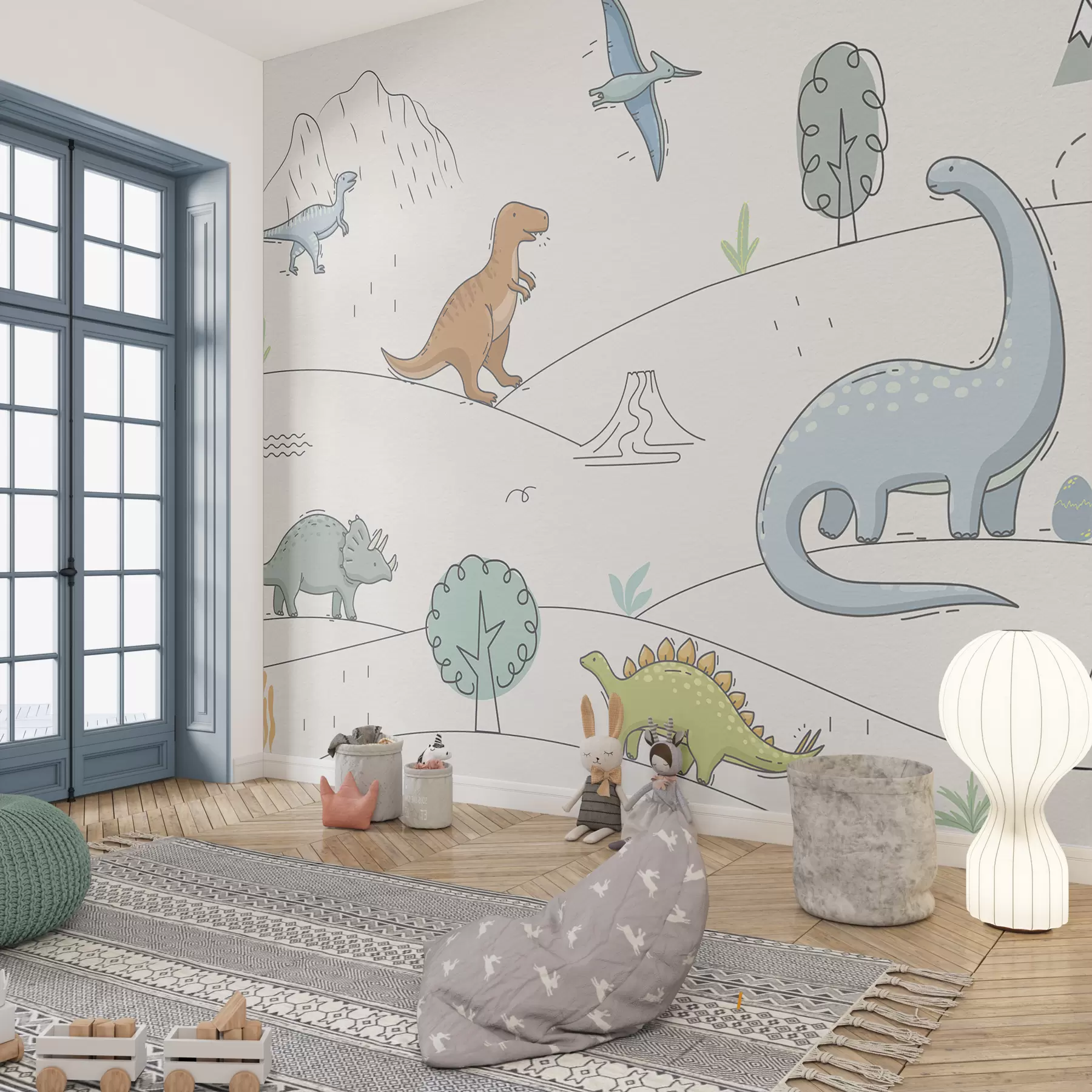 Фототапет Цветни динозаври по хълмовете w00637