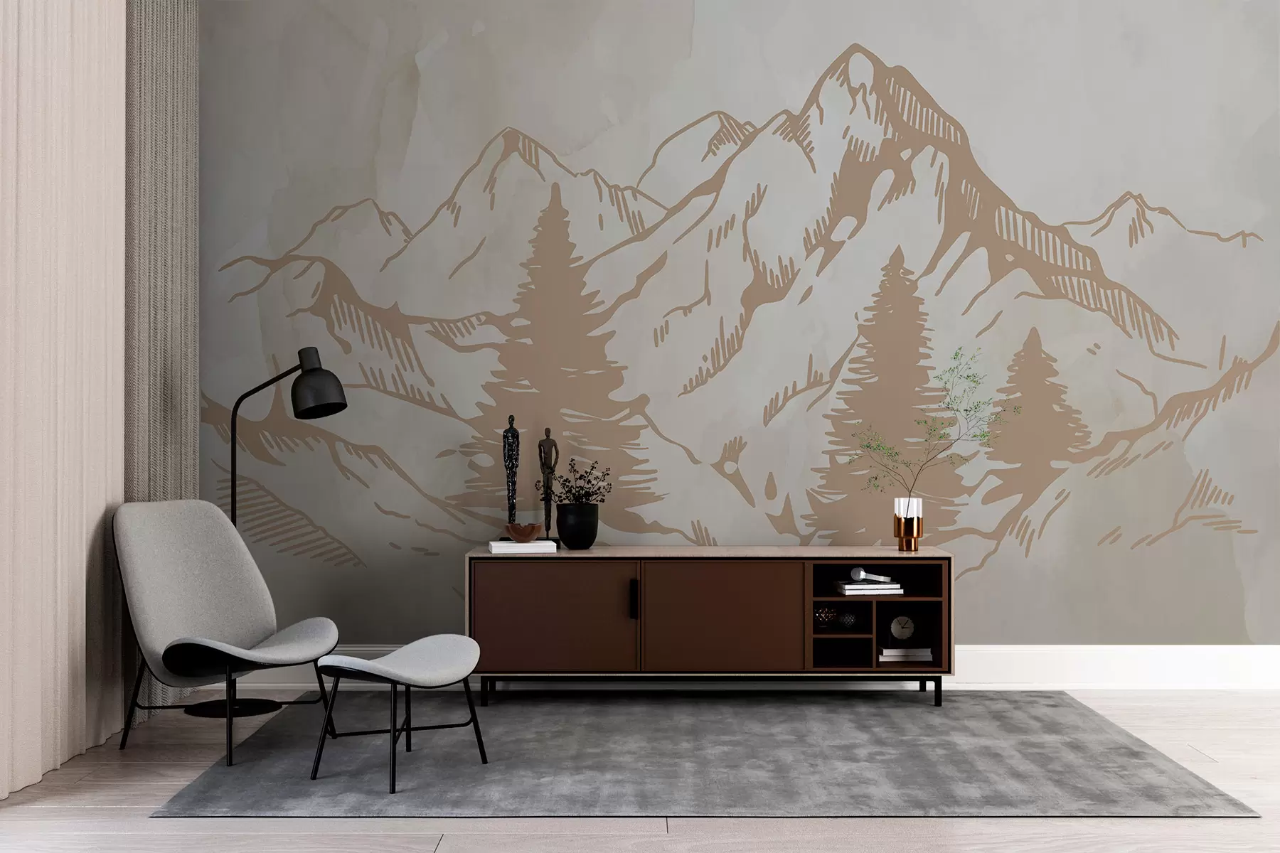 Фототапет Планини на фон от стара хартия w00665