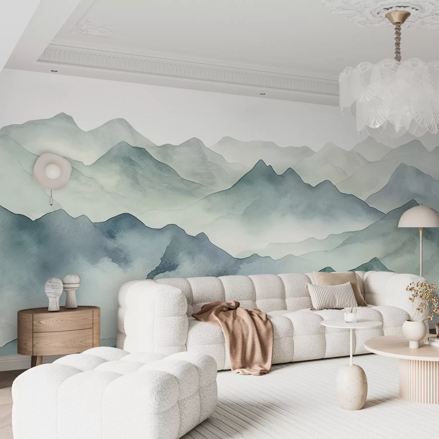 Фототапет Планински върхове и проходи, акварел, пейзаж, пейзаж, син, сив цвят w00841