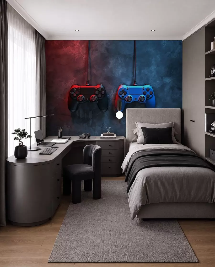 Фототапет черен и син DualShock на тъмен фон w01189