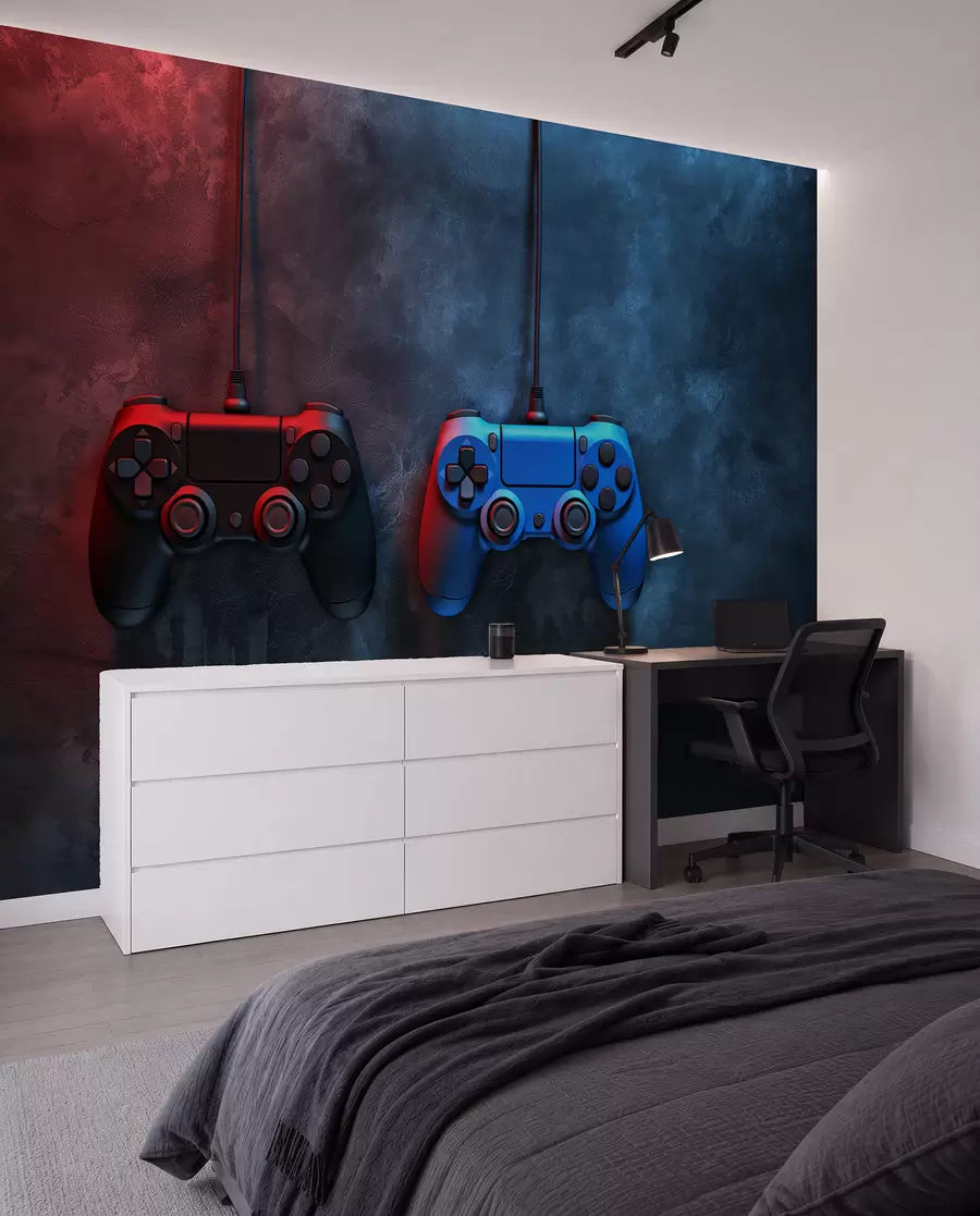 Фототапет черен и син DualShock на тъмен фон w01189