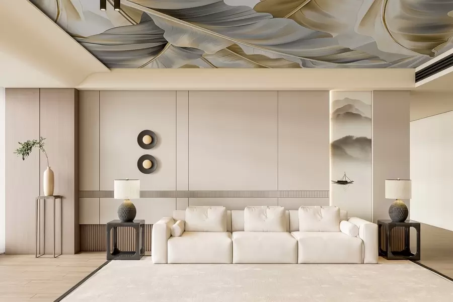 Фототапет луксозни големи бананови листа в сиво-бежови тонове w07876