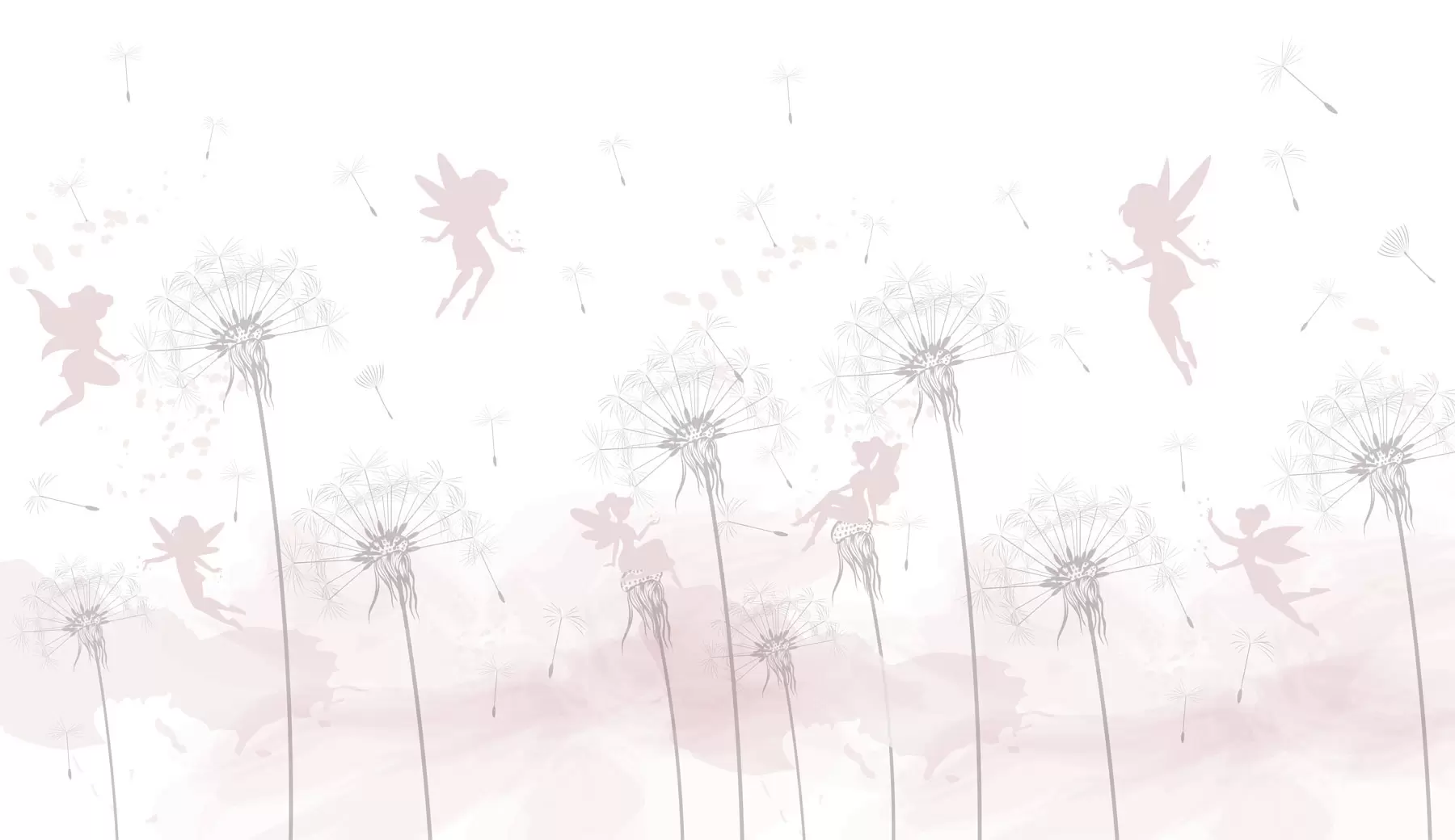 Фототапет Вълшебни феи в глухарчета и диви цветя скандинавски стил за момичета розов цвят w07913