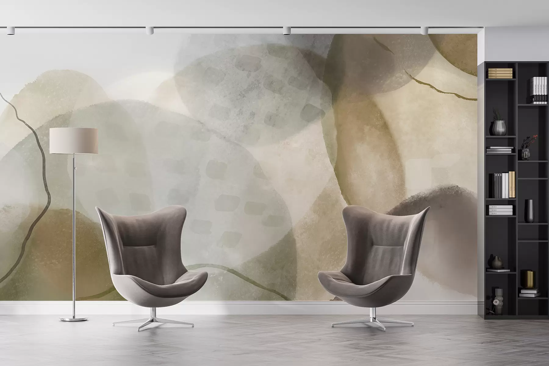 Фототапет Меки акварелни абстрактни форми в нюанси на кафяво, сепия и бяло w07926v1