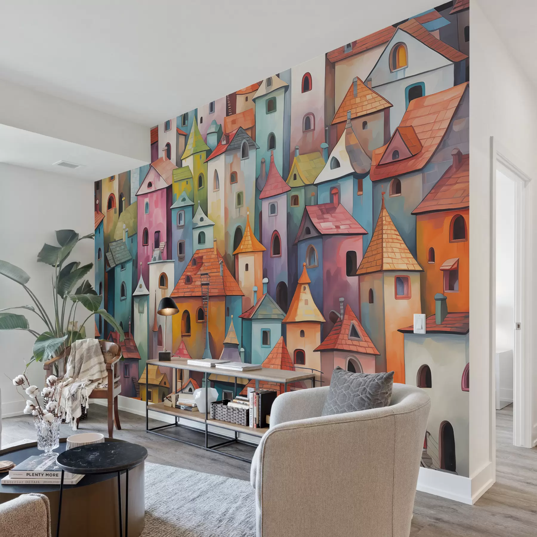 Фототапет Цветни ярки къщи имитация на рисуване с мазки с четка w00946