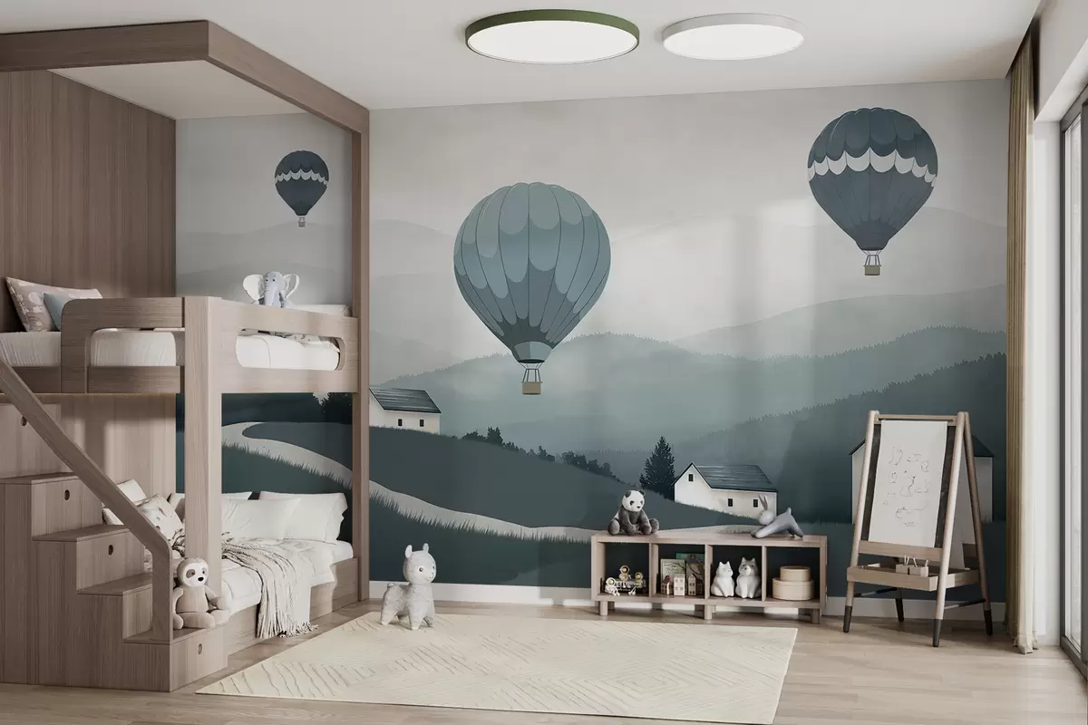 Фототапет балони над пейзажа в сини тонове w01376