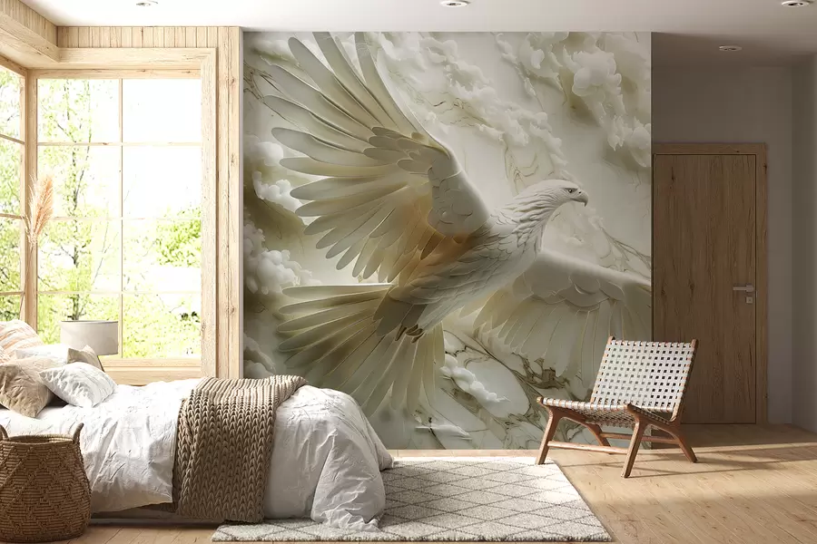 Фототапет 3D бял орел на фона на облаци и мрамор w01477