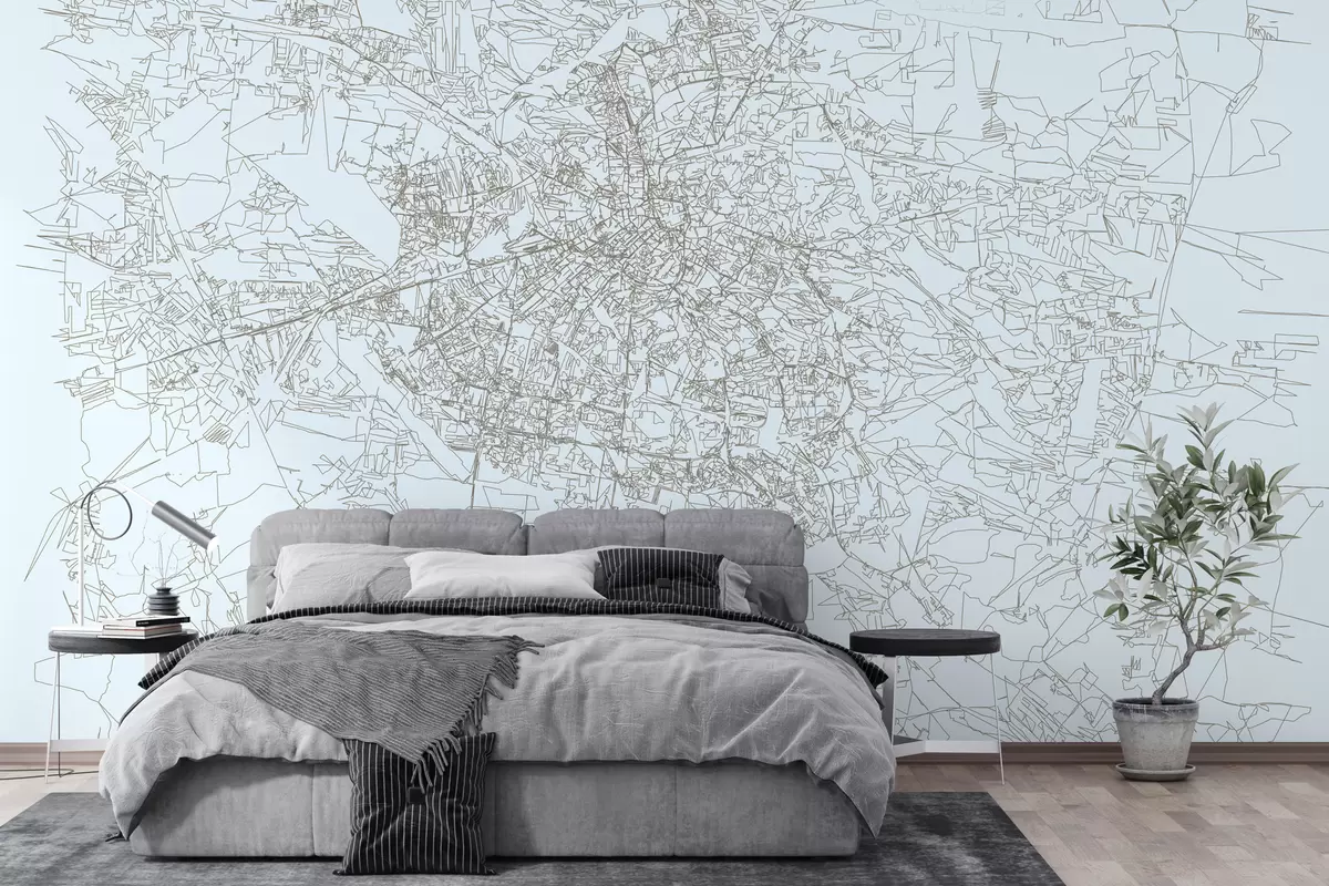 Фототапет Увеличена карта. Портрет на стенопис на град Лвов на светлосин фон  w01023