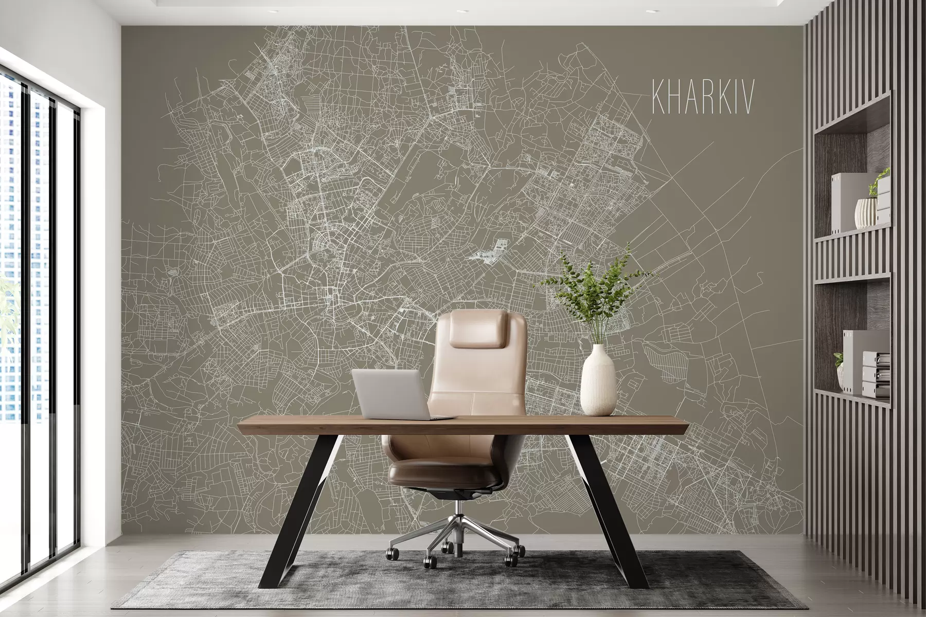 Фототапет Увеличена карта Портрет на стенопис на град Харков на кафяв фон  w01024v1