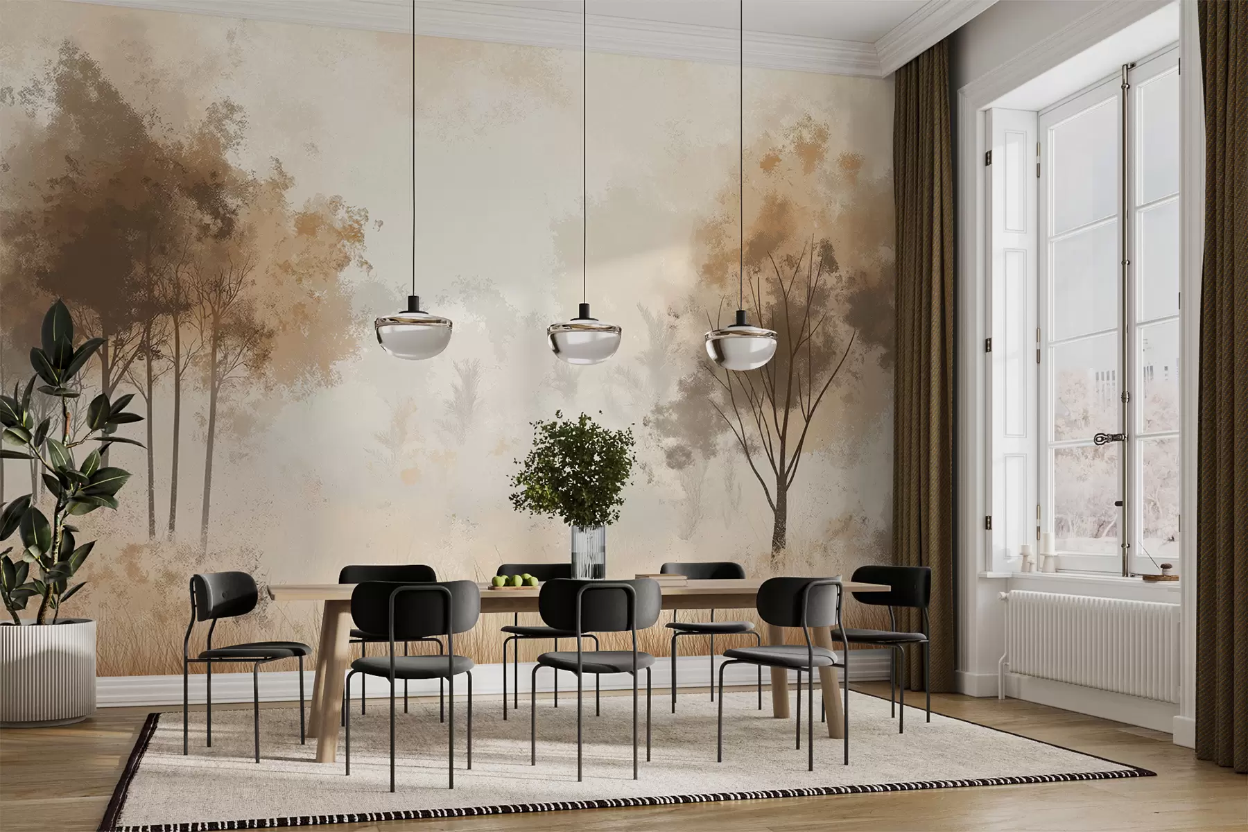 Фототапет Природни пейзажи, дървета в гората, гръндж текстура, бежови цветове w01564