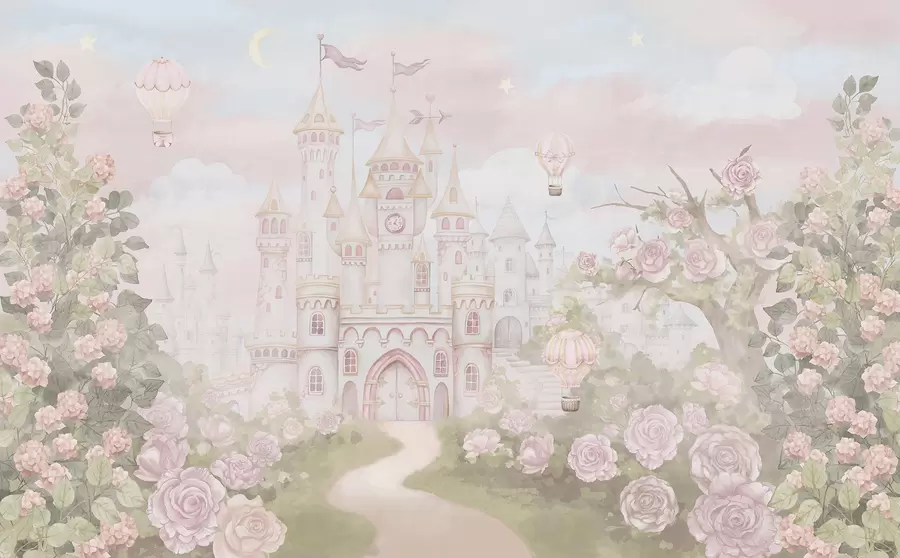 Фототапет Магически замък с големи цветя и дървета w01524