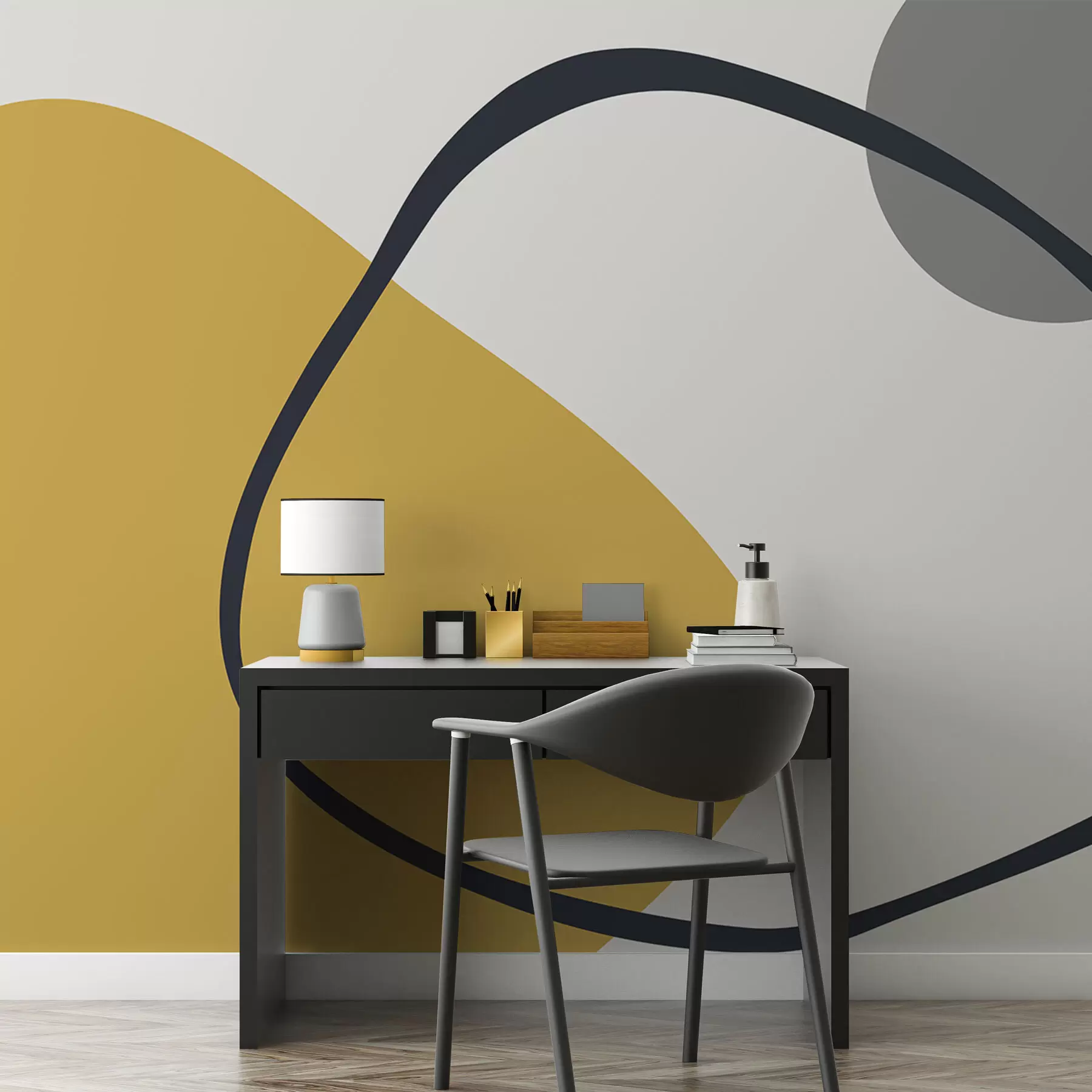 Фототапет Геометрични жълти и сиви фигури на светъл фон w01687