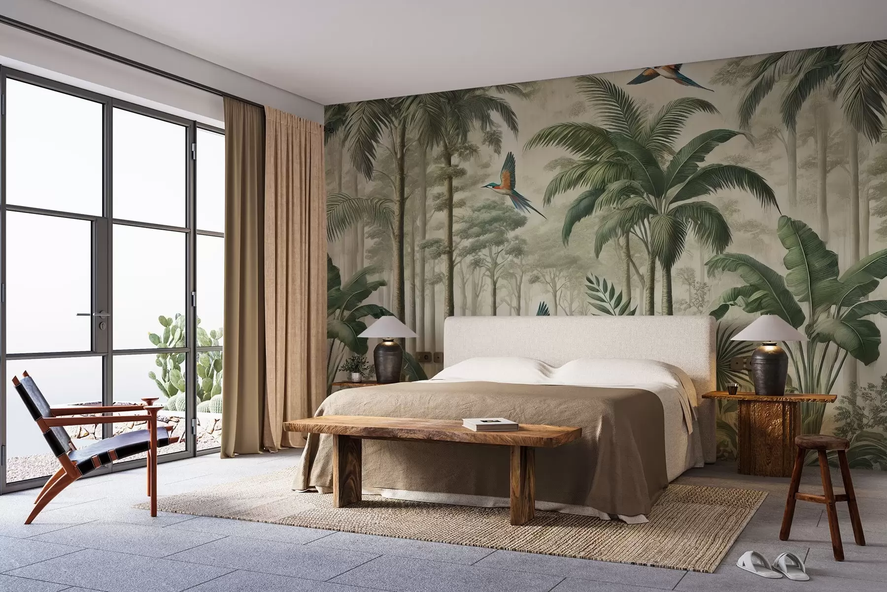 Фототапет Панорама с тропически пейзаж и птици w01957