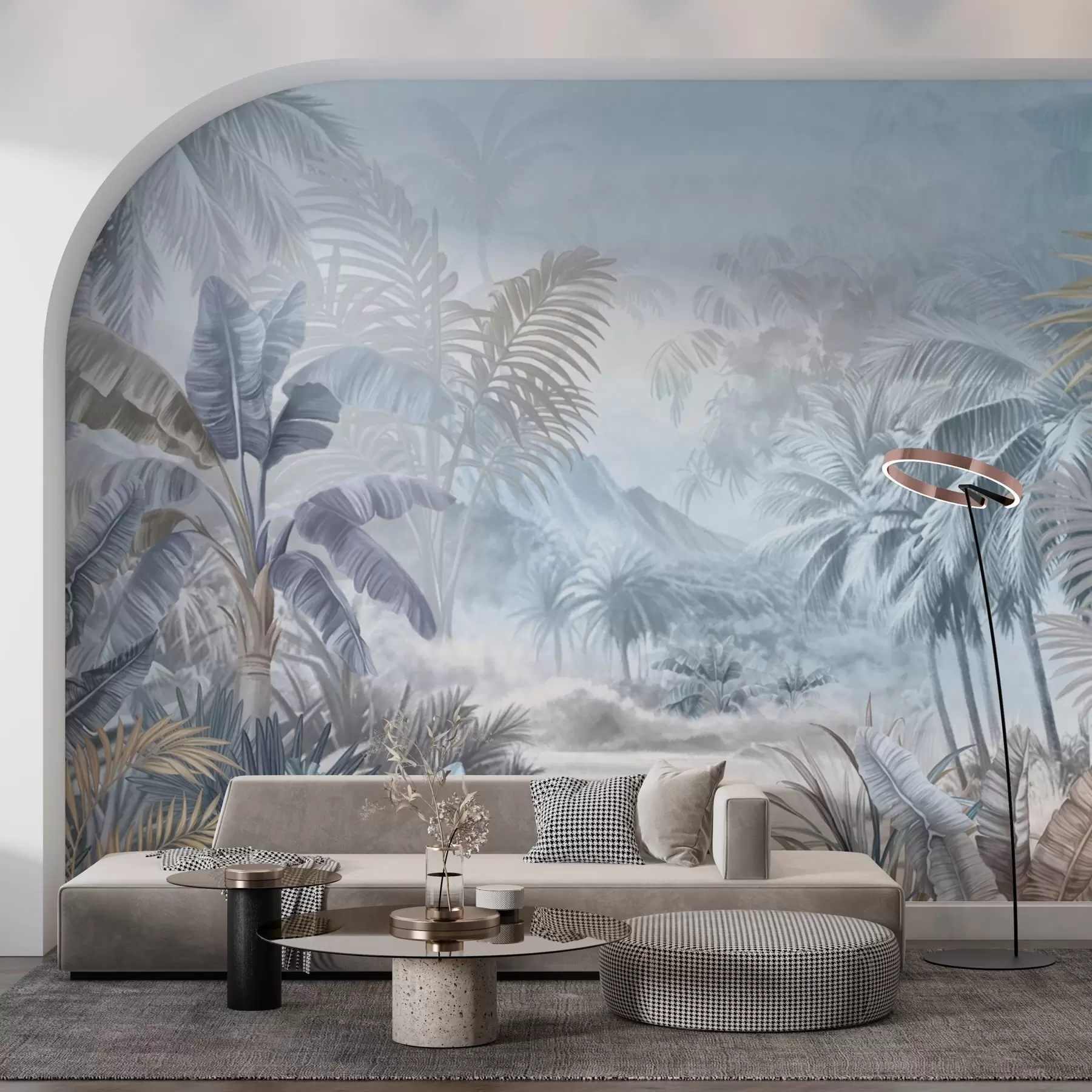 Фототапет Тропическа гора в меки сини тонове w01931