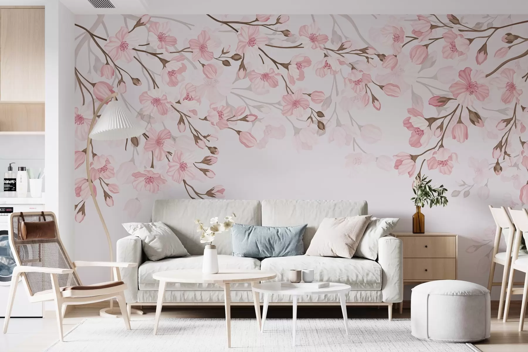 Фототапет розови цъфтящи клони на розов фон w02200