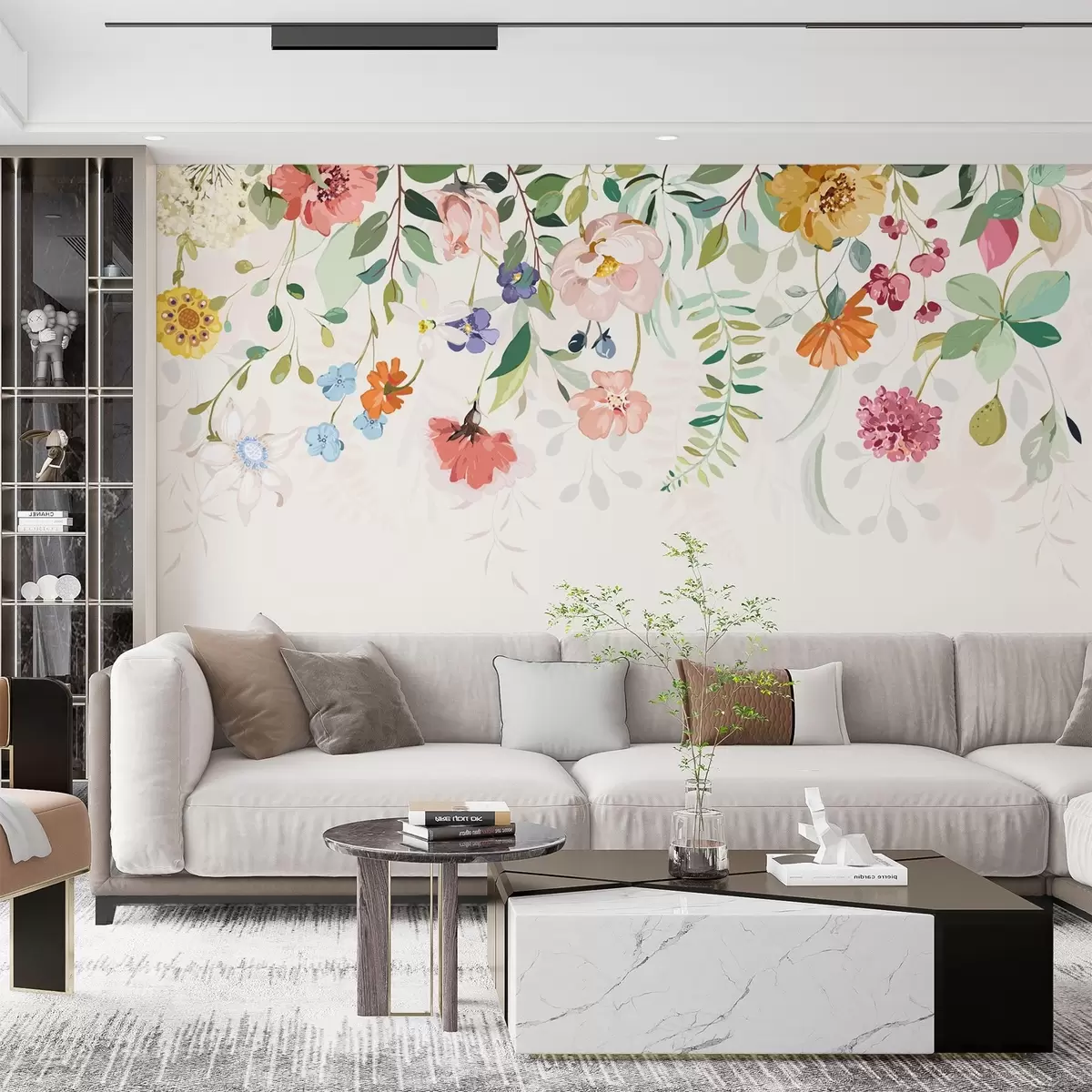 Фототапет ярки цветни цветя и листа отгоре w02201