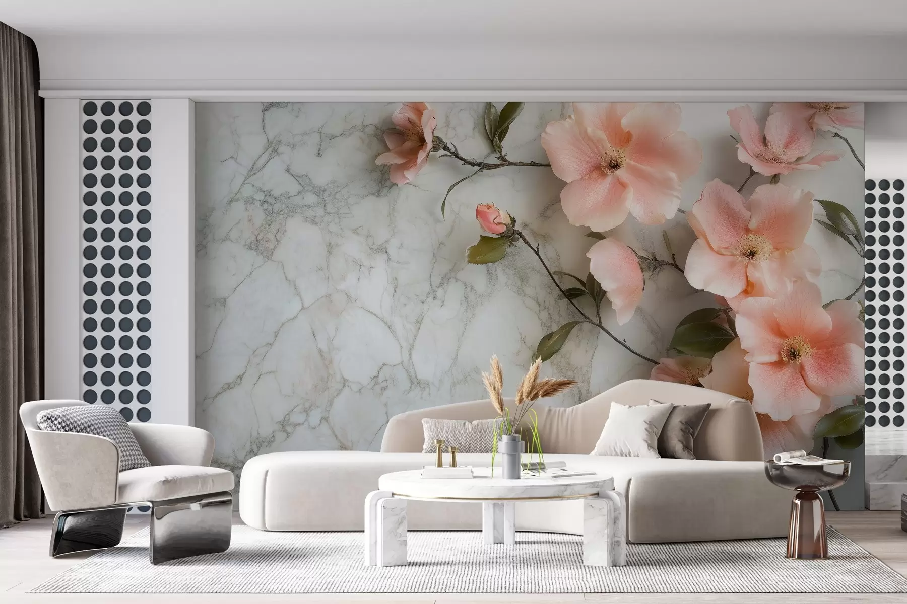 Фототапет Деликатни цветя на фона на имитация на мрамор w02291