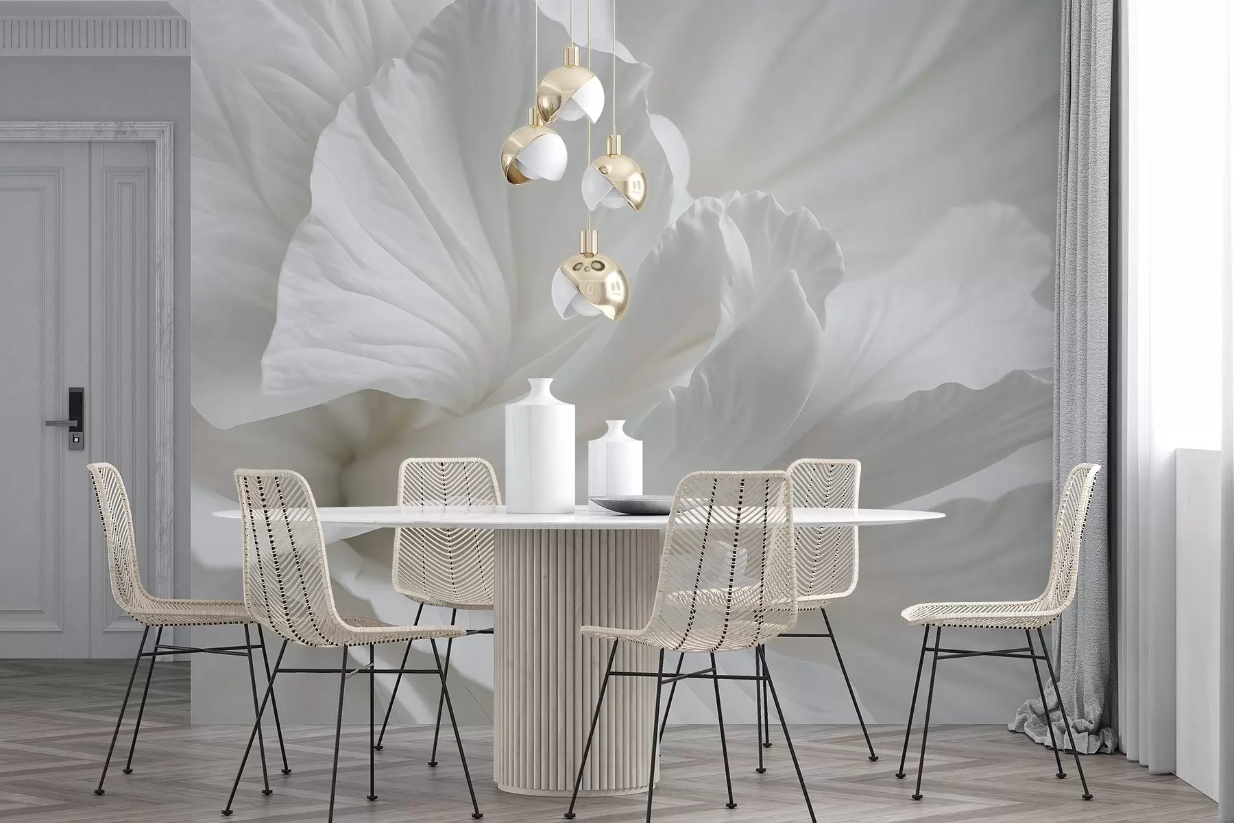 Фототапет Абстрактен минималистичен принт на нежно бяло цвете с меки, кадифени венчелистчета w08424