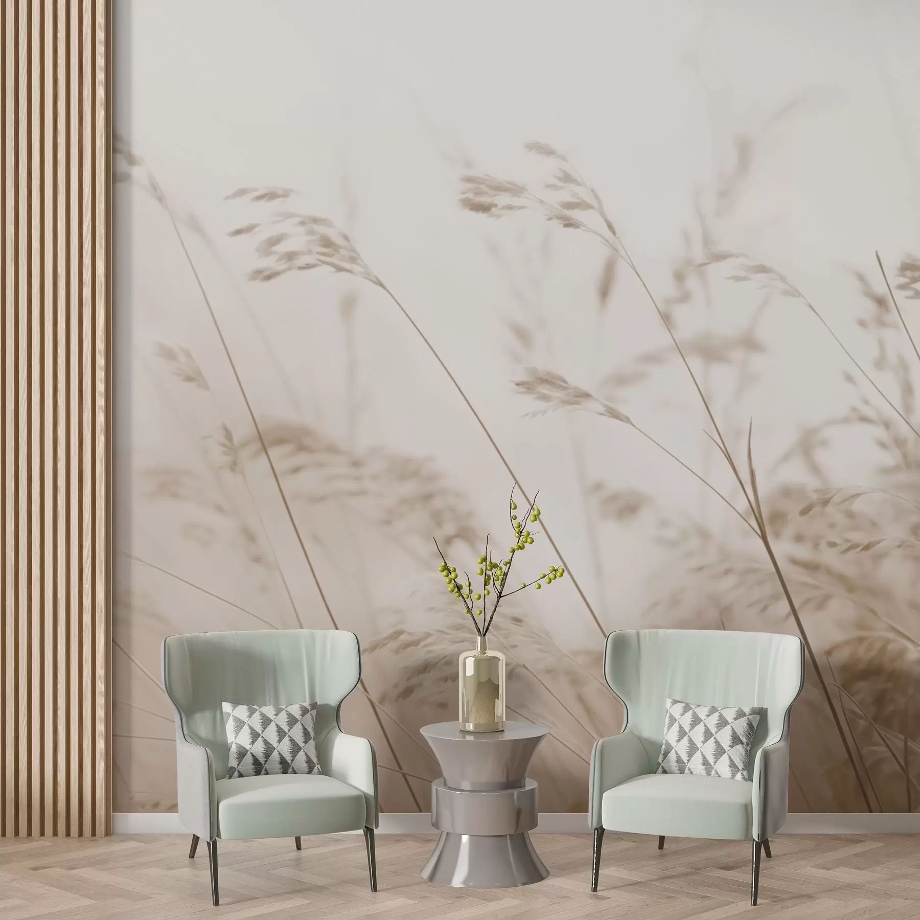 Фототапет Полски треви в мъглива зора w02250