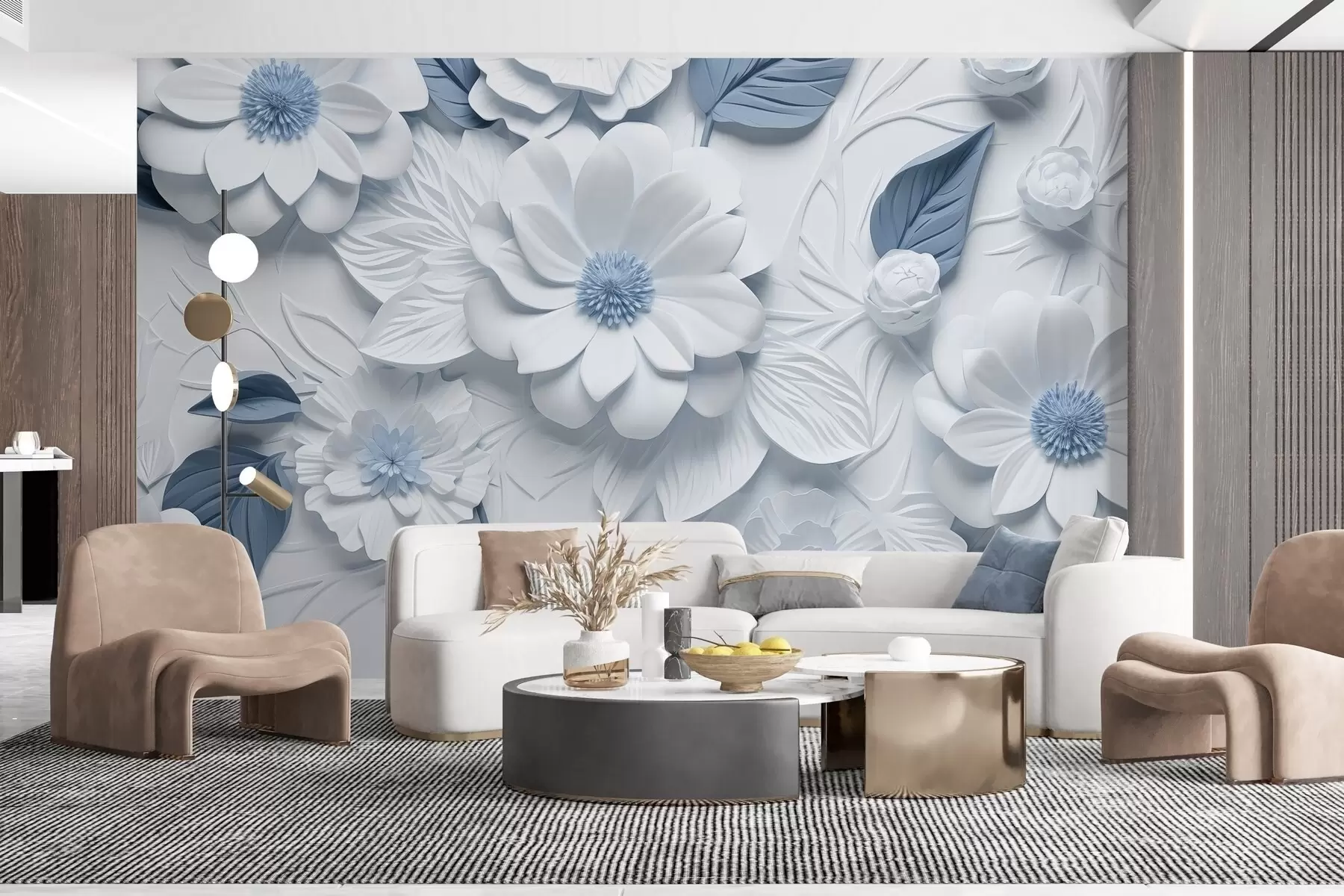 Фототапет Обемни цветя от гипс в два цвята w02006v1