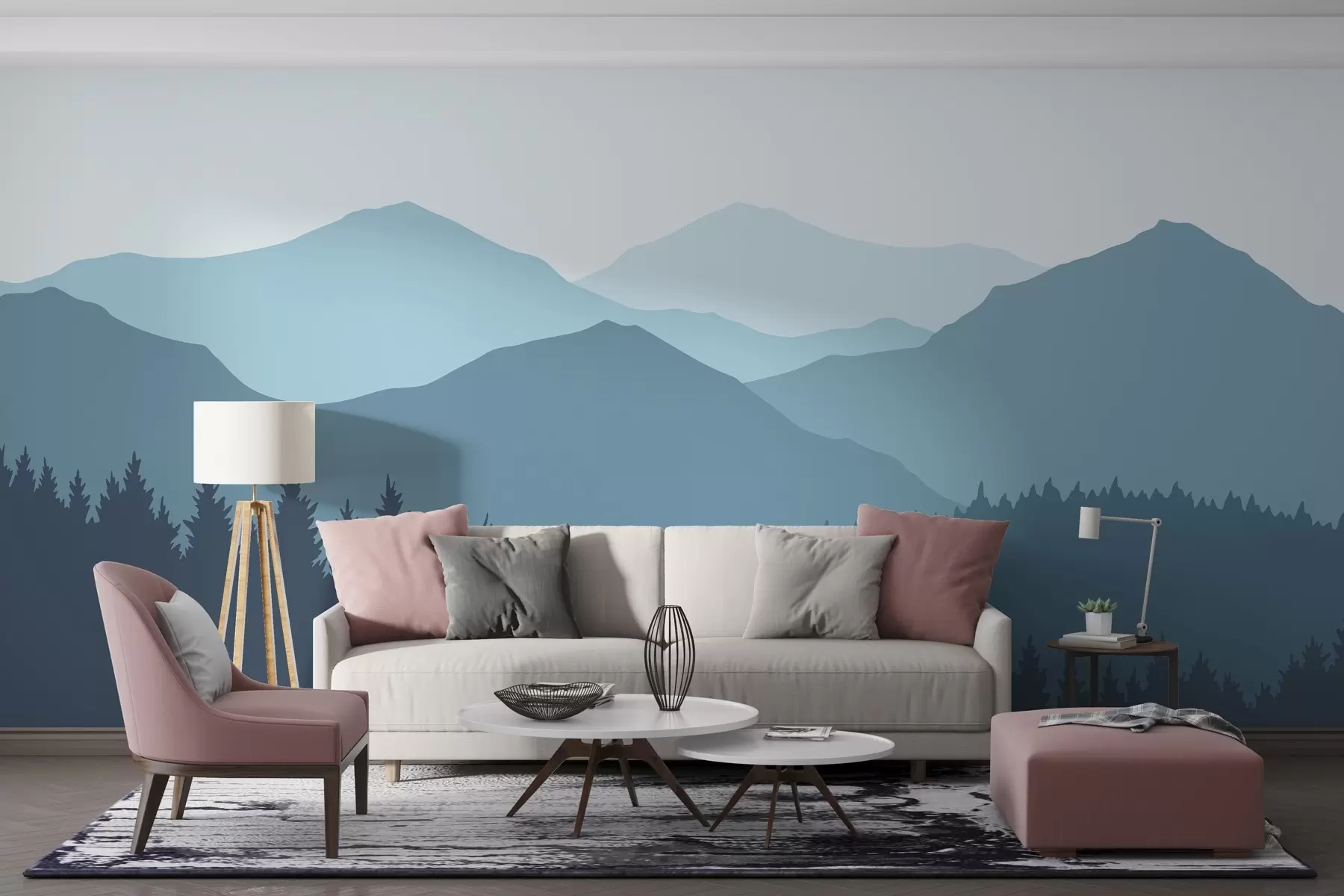 Фототапет Силуети на планини в сини нюанси w02387