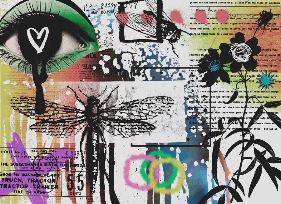 Фототапет Надписи в стил графити, цветя, фигури w02255