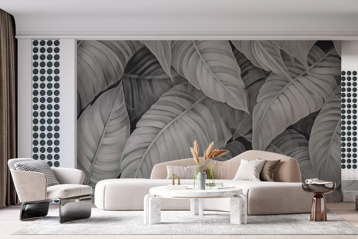 Фототапет Монохромно изображение на тропически листа w02463