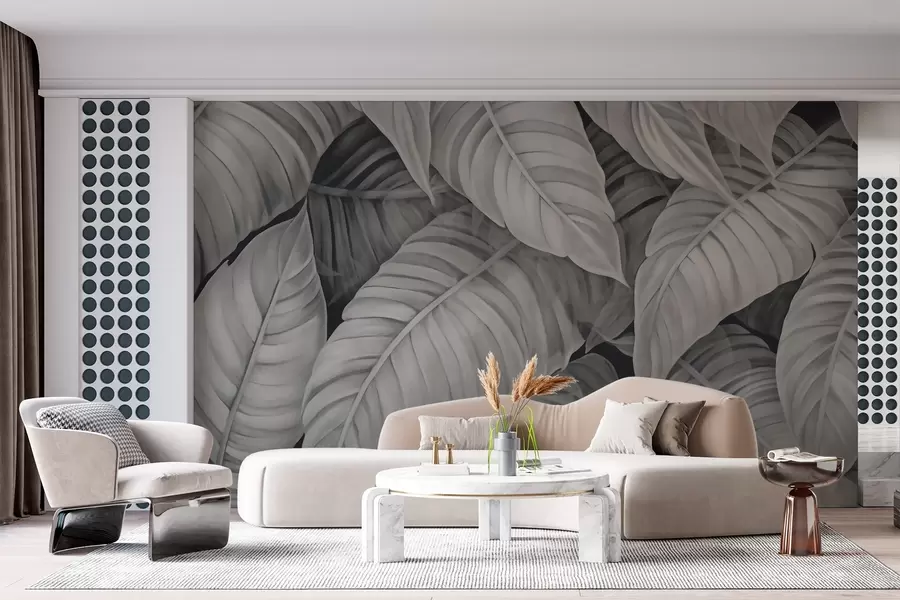 Фототапет Монохромно изображение на тропически листа w02463