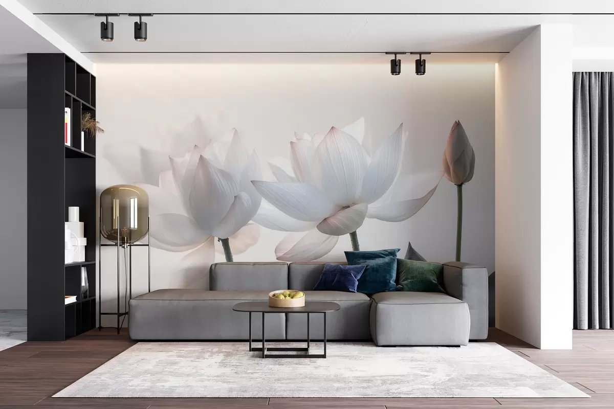 Фототапет Нежни цветя на лотос с венчелистчета и листа w08488