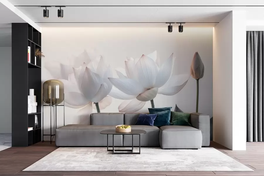 Фототапет Нежни цветя на лотос с венчелистчета и листа w08488