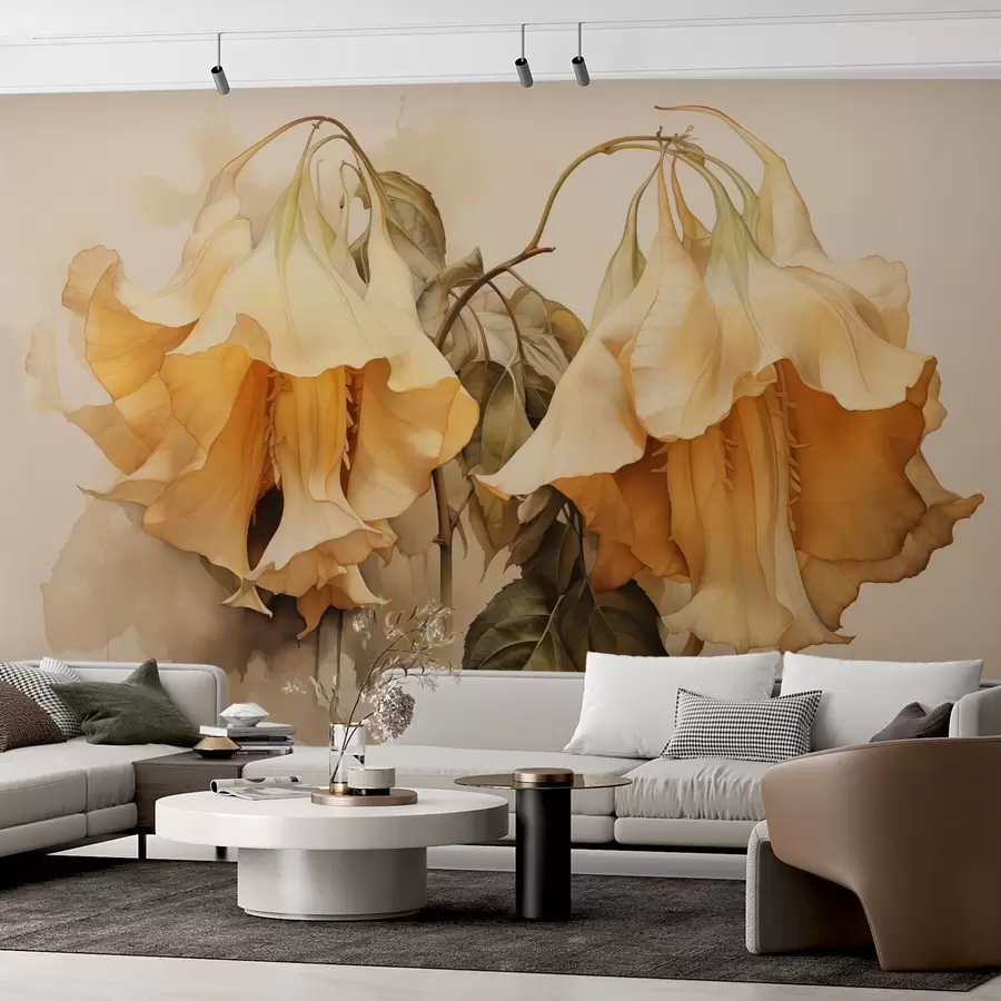 Фототапет Жълто-оранжеви цветя имитация на акварел w02467