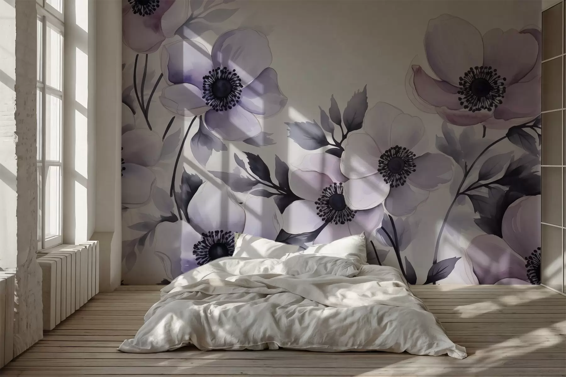 Фототапет Лилави виолетови цветя имитация акварел w02494