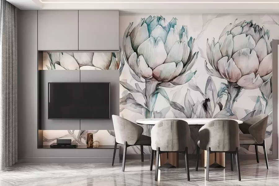 Фототапет Красива рисунка на артишок, акварелен стил, меки цветове w02482v1