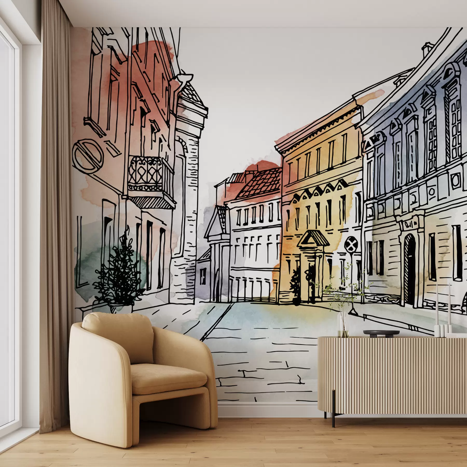 Фототапет Стария град, маркер и акварел u51062