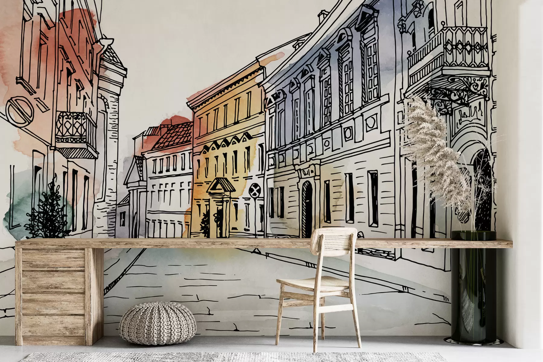 Фототапет Стария град, маркер и акварел u51062