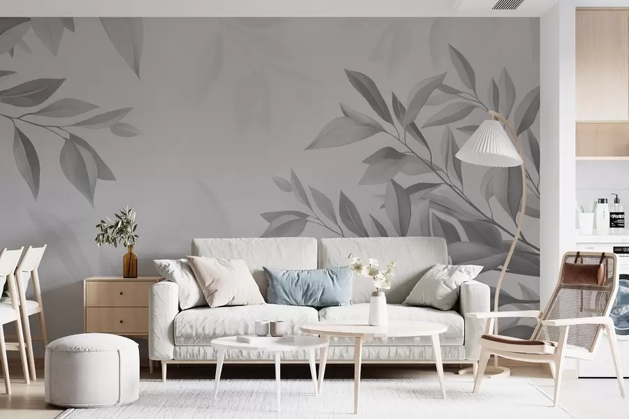 Фототапет Сиви клони с листа на сив фон w08499v3