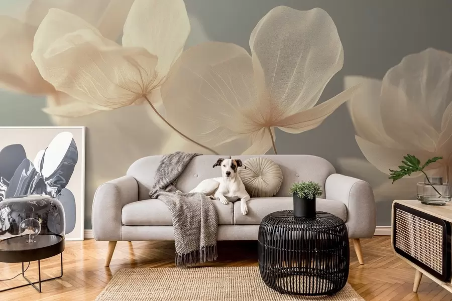 Фототапет Венчелистчета от лотос, деликатна композиция на сив фон w08500v2