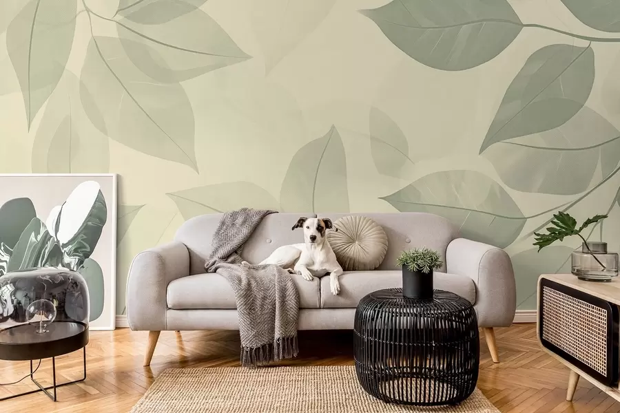 Фототапет Клони от зелени листа на мек бежов фон w08502v2