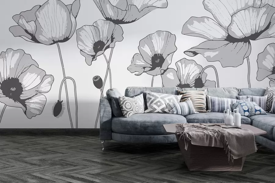 Фототапет Черни и бели макове w02528