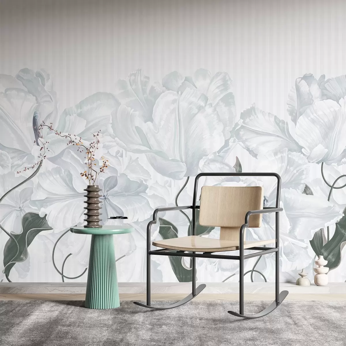 Фототапет нежни сиви цветя на раиран фон w02565v1