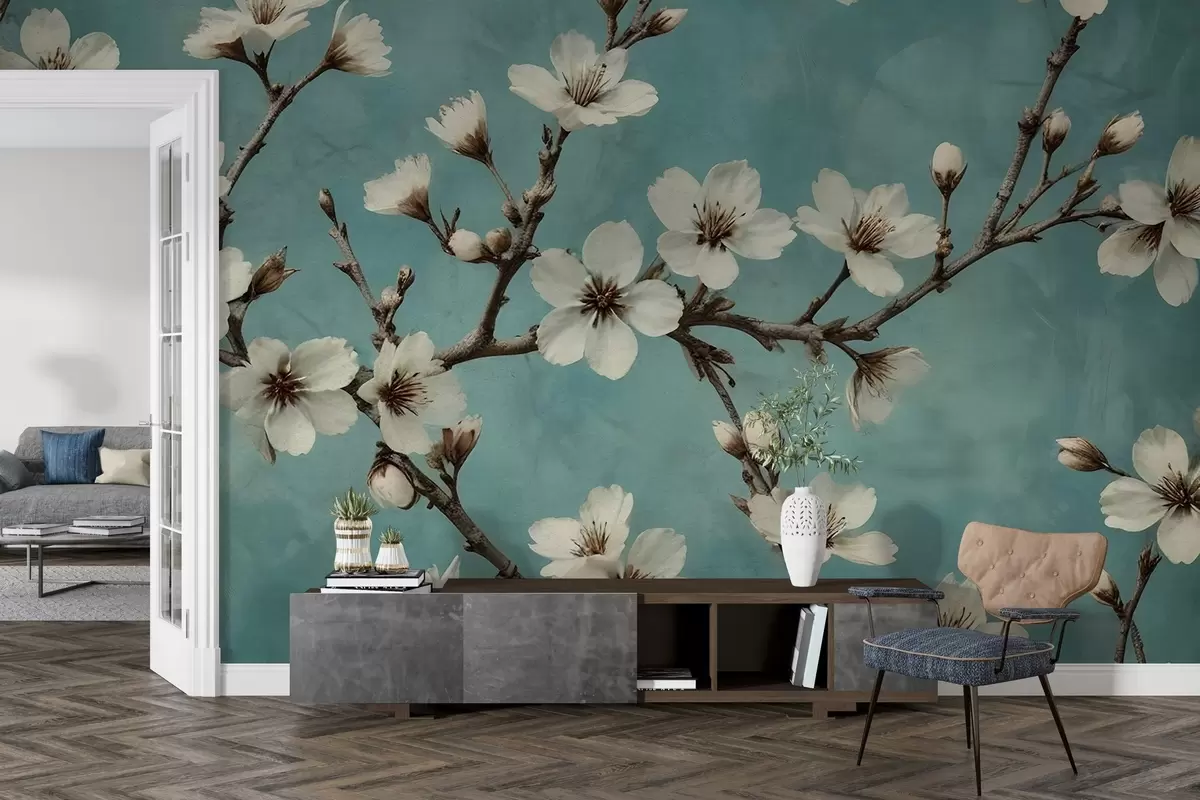 Фототапет Цъфтящи клони на бетонен фон w02610