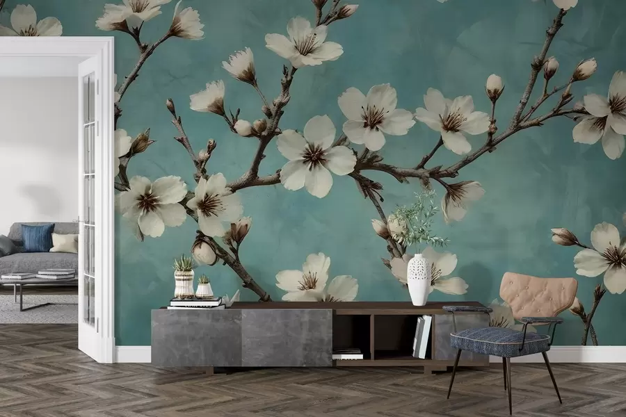 Фототапет Цъфтящи клони на бетонен фон w02610
