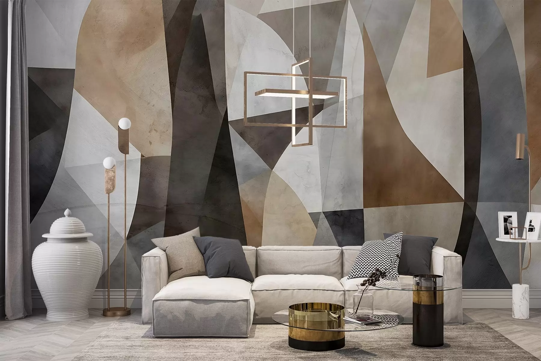 Фототапет Абстрактно модерно изкуство, текстурни геометрични форми в нюанси на кафяво, сиво и бежово w08530