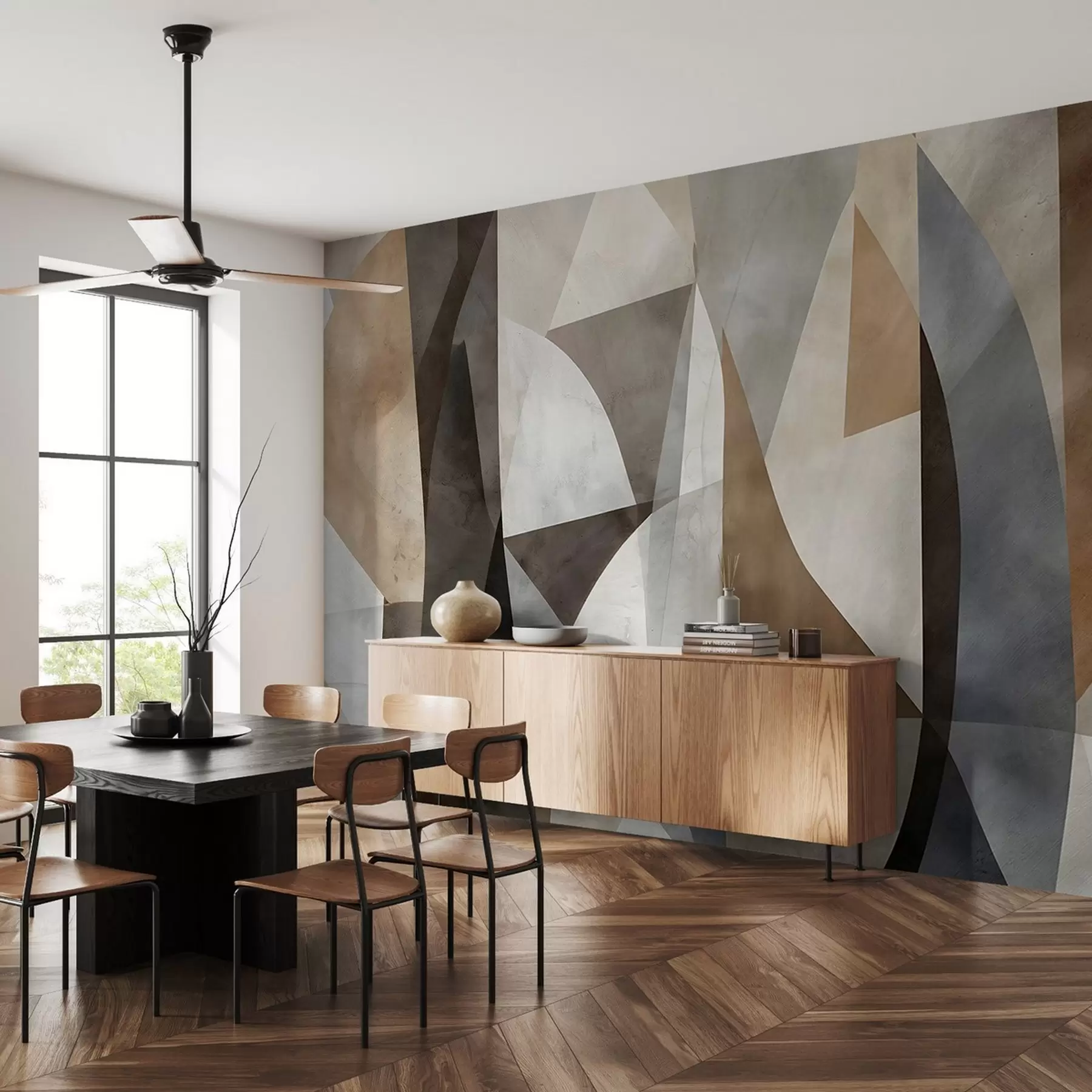 Фототапет Абстрактно модерно изкуство, текстурни геометрични форми в нюанси на кафяво, сиво и бежово w08530