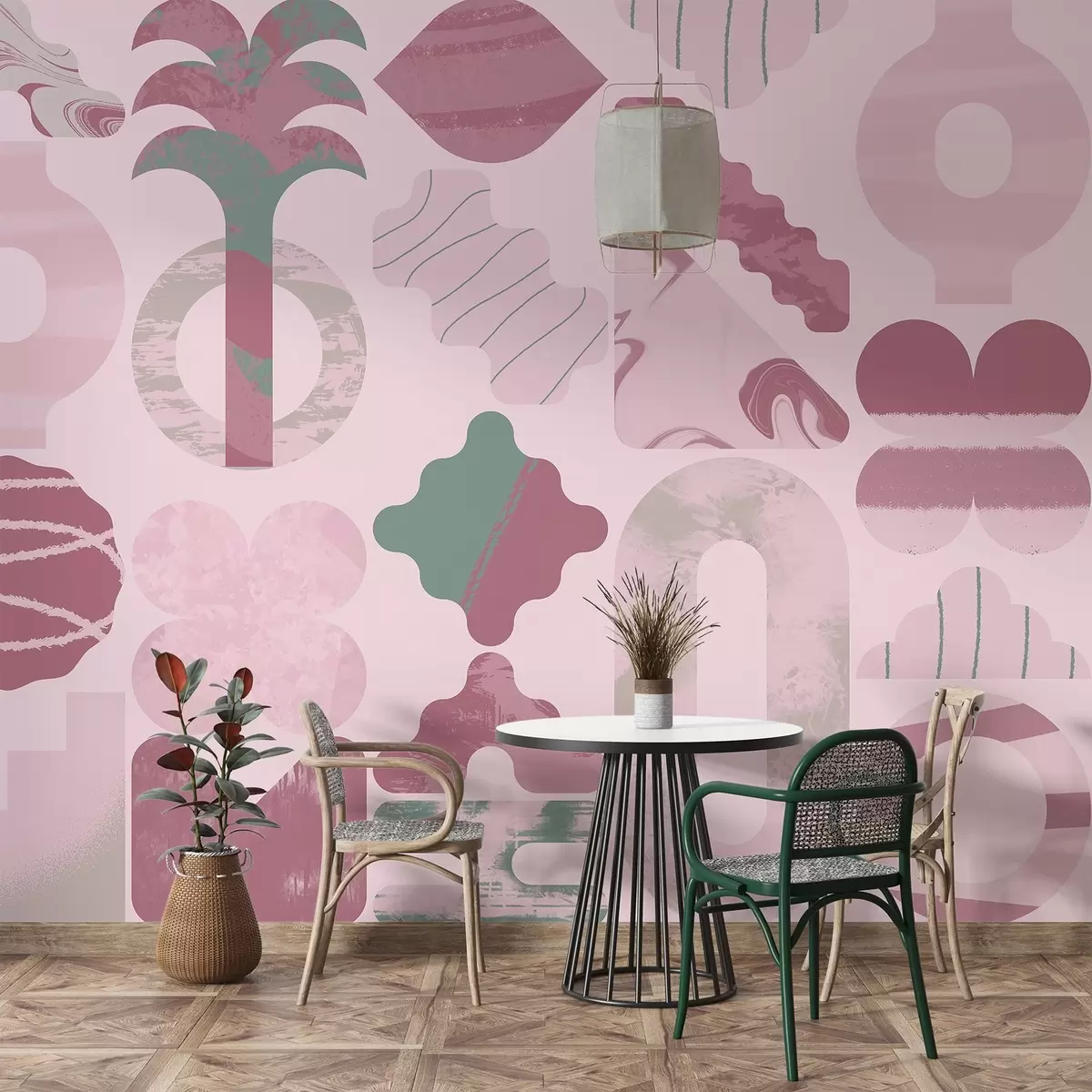 Фототапет различни интересни форми, модерна геометрия в розови цветове w02550